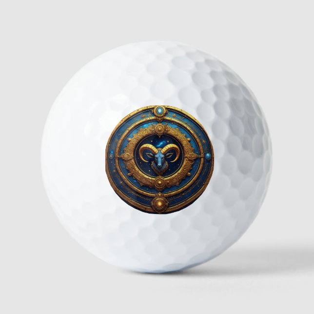 Golden Aries Zodiac Shield Golf Balls (Front)