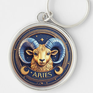 Golden Aries Zodiac Shield Key Ring