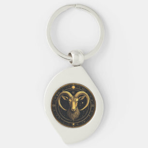 Golden Aries Zodiac Shield Key Ring