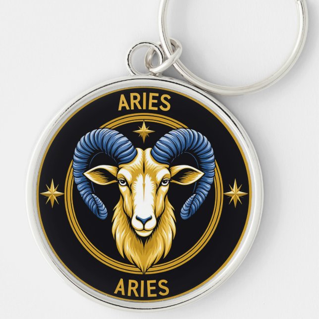 Golden Aries Zodiac Shield Key Ring (Front)