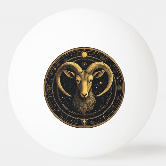 Golden Aries Zodiac Shield Ping Pong Ball (Front)