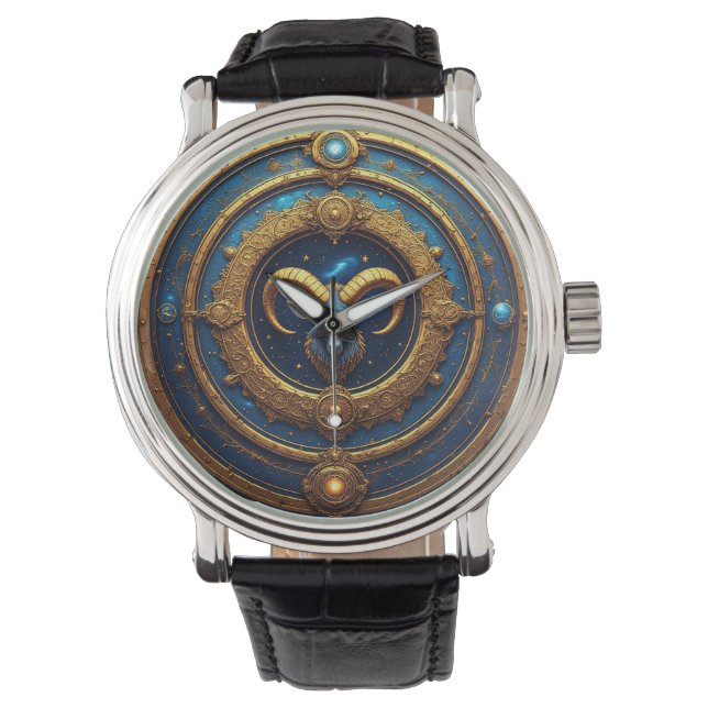 Golden Aries Zodiac Shield Watch (Front)