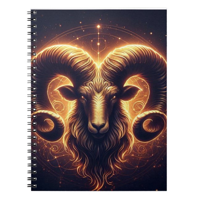 Golden Aries Zodiac Symbol Notebook (Front)