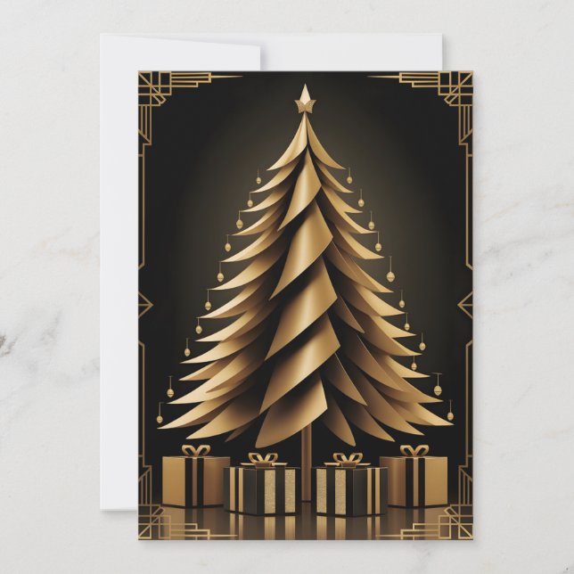 Golden Art Deco Christmas Tree Design Invitation (Front)