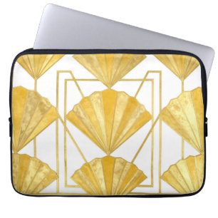 Golden Art Deco Fan Pattern Laptop Sleeve