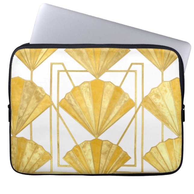 Golden Art Deco Fan Pattern Laptop Sleeve (Front)