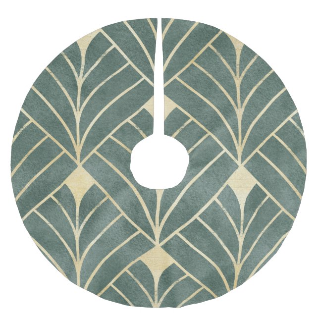 Golden Art Deco: Luxurious Seamless Style Brushed Polyester Tree Skirt (Front)