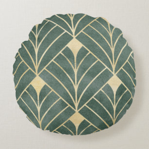 Golden Art Deco: Luxurious Seamless Style Round Cushion
