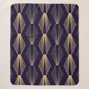 Golden art Deco Pattern. Seamless dark blue backgr Sherpa Blanket