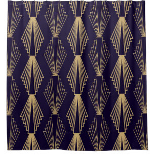 Golden art Deco Pattern. Seamless dark blue backgr Shower Curtain