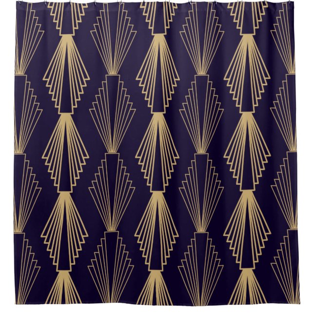 Golden art Deco Pattern. Seamless dark blue backgr Shower Curtain (Front)