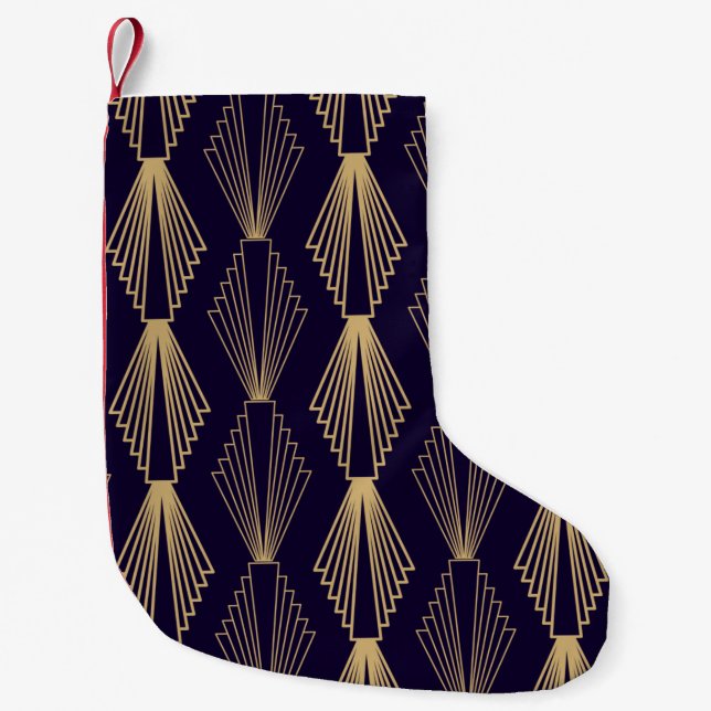 Golden art Deco Pattern. Seamless dark blue backgr Small Christmas Stocking (Front)