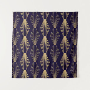 Golden art Deco Pattern. Seamless dark blue backgr Tapestry
