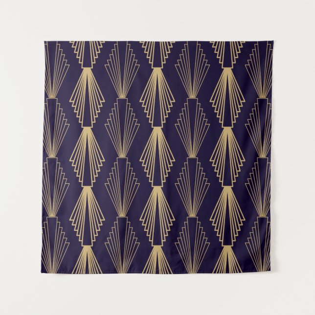 Golden art Deco Pattern. Seamless dark blue backgr Tapestry (Front)