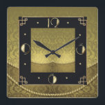 Golden Art Deco Square Wall Clock<br><div class="desc">Great clock design. You will love it like others. Be free to use this design for other product you like or to customise and add your text. Follow me for more. Thank you. Have a nice day.</div>