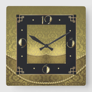 Golden Art Deco Square Wall Clock