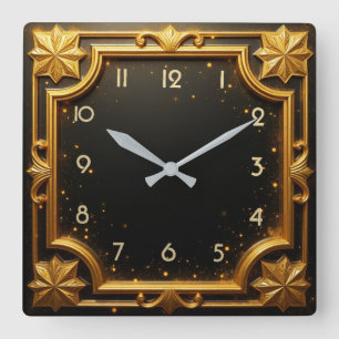 Golden Art Deco Square Wall Clock