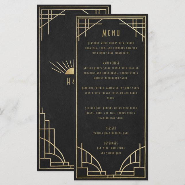 golden art deco wedding menu (Front/Back)