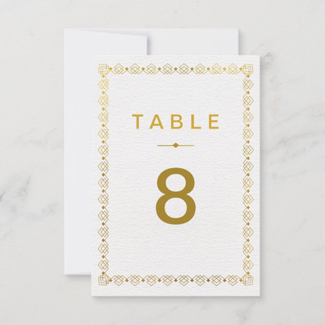 Golden Art Deco Wedding Table Numbe rcard Invitation (Front)