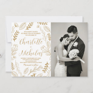 Golden Art White Wedding Invitations with photo