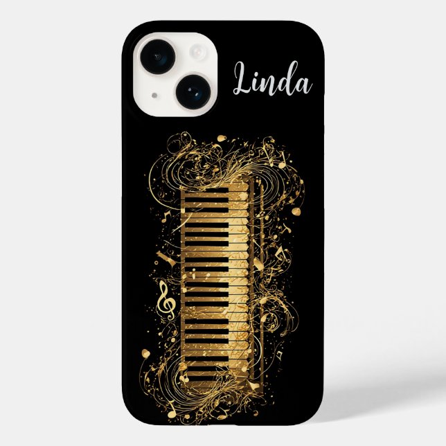Golden Artistic Piano and Musical Notes Case-Mate iPhone Case (Back)