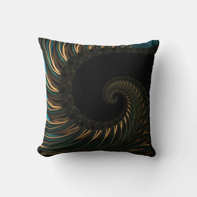 golden artistic Spiral Spin, modern fractal art Cushion (Front)