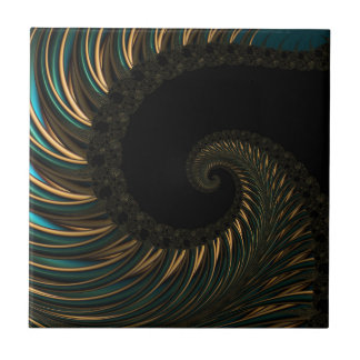 golden artistic Spiral Spin, modern fractal art Tile