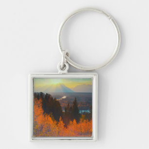 Golden Aspens Above Snake River At Sunset Key Ring