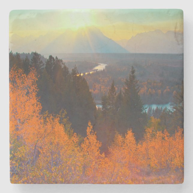 Golden Aspens Above Snake River At Sunset Stone Coaster (Front)