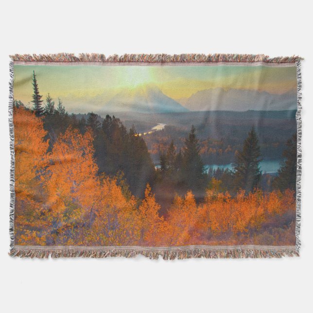 Golden Aspens Above Snake River At Sunset Throw Blanket (Front)