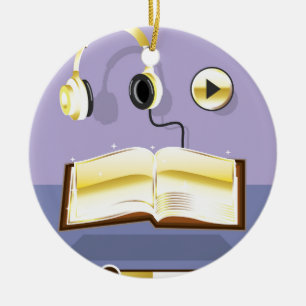 Golden Audiobook Vector Art Icon Ceramic Tree Decoration