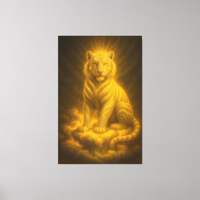 Golden Aura White Tiger – Divine Celestial Guardia Canvas Print (Front)