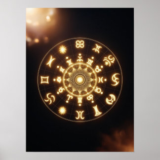Golden Aura Zodiac Mandala – Spiritual Art Poster
