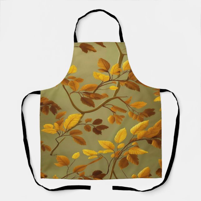 Golden Autumn: A Seamless 3D Leaf Pattern  Apron (Front)