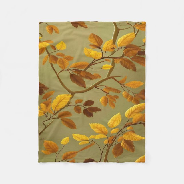 "Golden Autumn: A Seamless 3D Leaf Pattern  Fleece Blanket (Front)