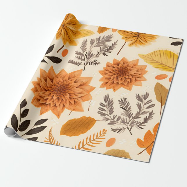 Golden Autumn Bloom Wrapping Paper (Unrolled)
