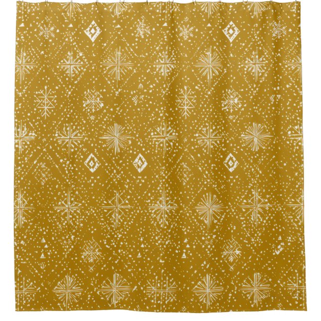 Golden Autumn Christmas Snowflake Pattern Shower Curtain (Front)