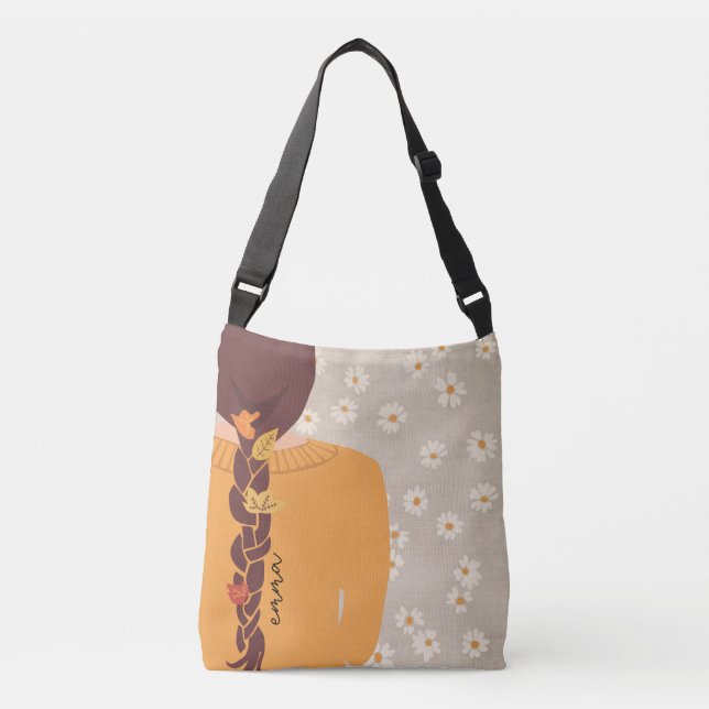 Golden Autumn Daisies Pretty Girl Art Crossbody Bag (Front)