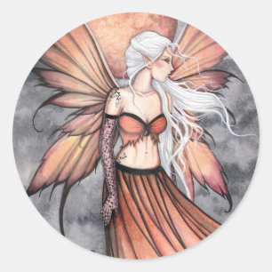 Golden Autumn Fairy Classic Round Sticker