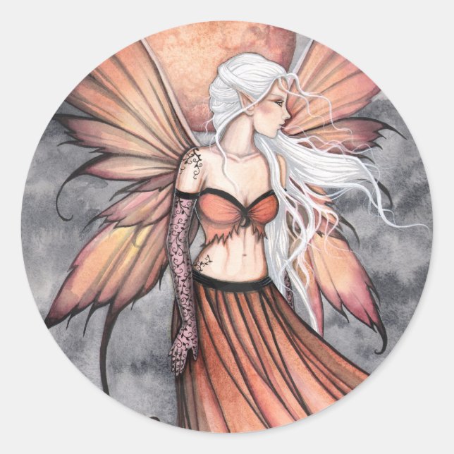 Golden Autumn Fairy Classic Round Sticker (Front)