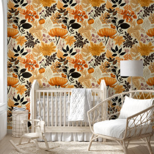 Golden Autumn Floral Medley Wallpaper