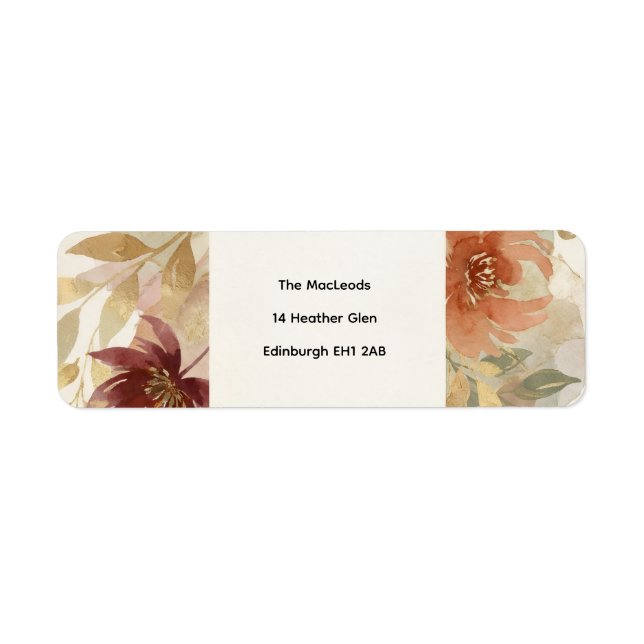 Golden Autumn Floral Return Address Label (Front)