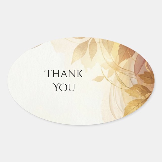 Golden Autumn Floral Thank You Oval Sticker (Front)