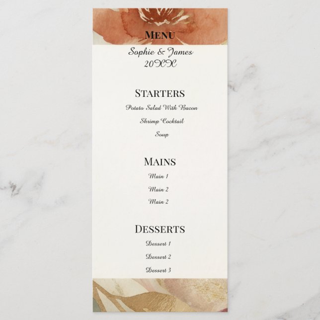 Golden Autumn Floral Wedding Menu (Front)