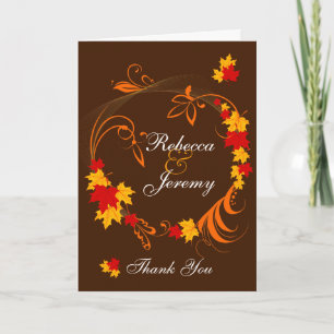 Golden Autumn Flourish Wedding Thank You Card