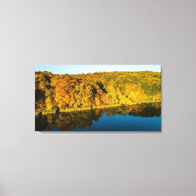 Golden Autumn Forest and Reflection Mirrors Lake Canvas Print (Front)