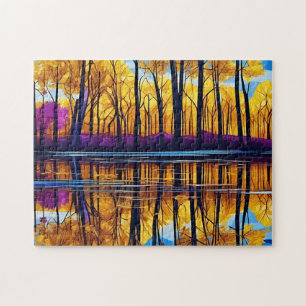  Golden Autumn Forest by the Lake Jigsaw Puzzle