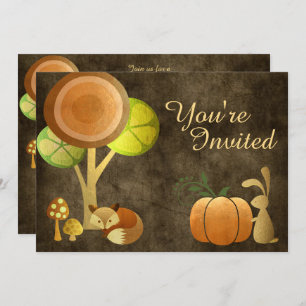 Golden Autumn Fox and Bunny Baby Shower Invitation