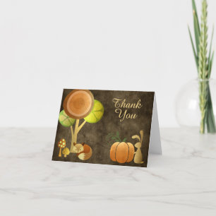 Golden Autumn Fox Bunny Woodland Animals Thank You Card