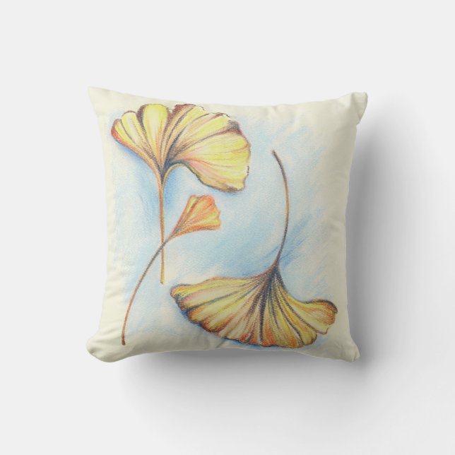 Golden Autumn Ginkgo Leaves Cushion (Front)